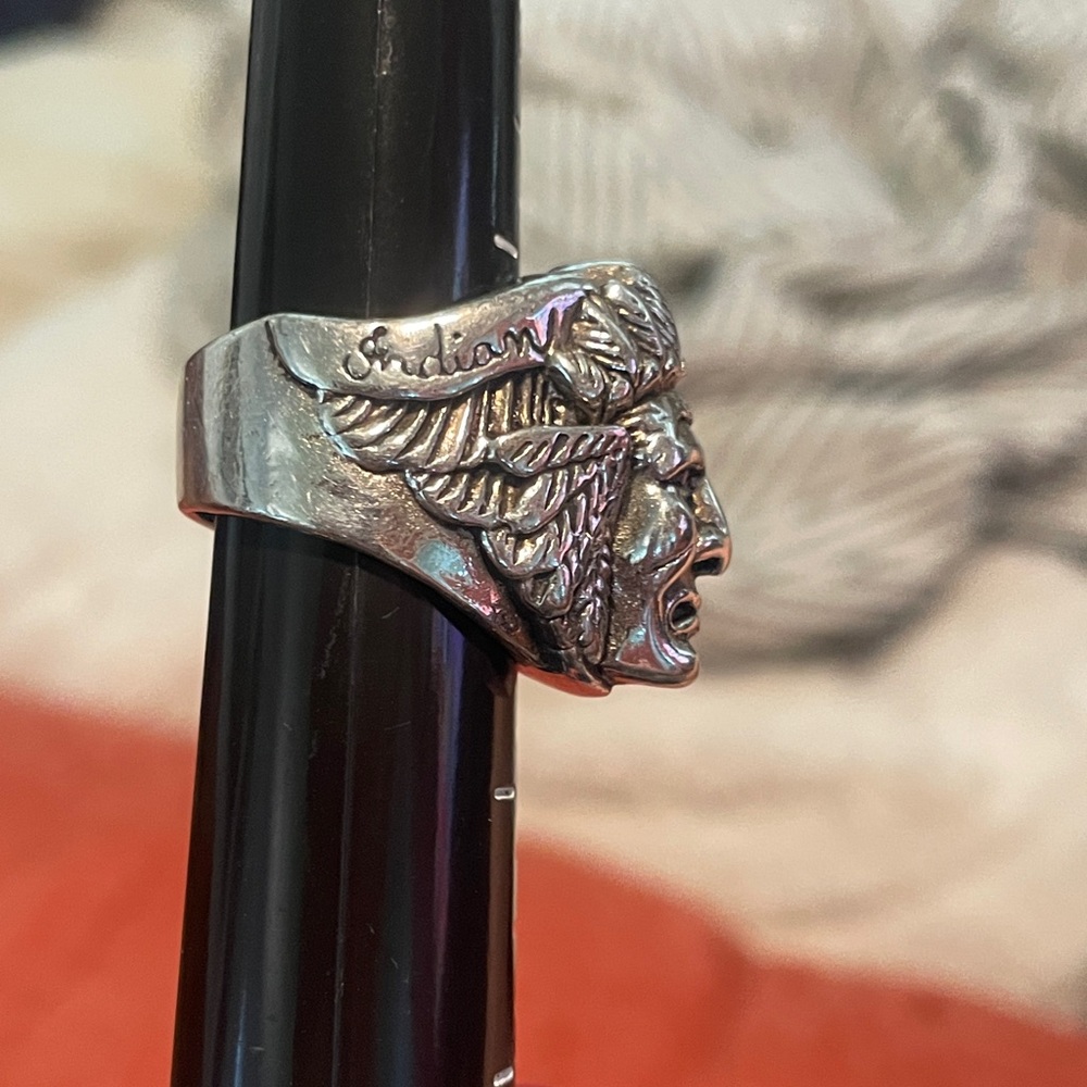 Silver Native American Chief Ring - image 7